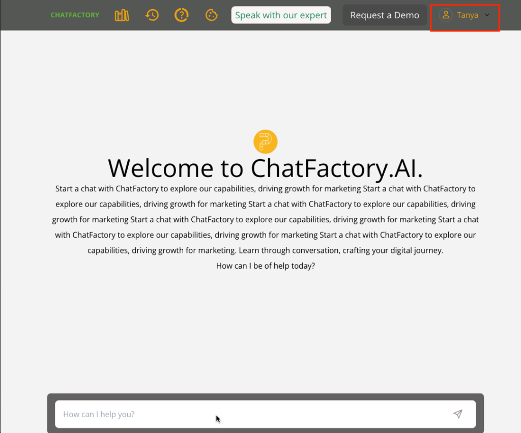 ChatFactory User Profile menu
