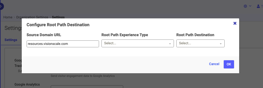 Configure Root Path Destination popup menu 1