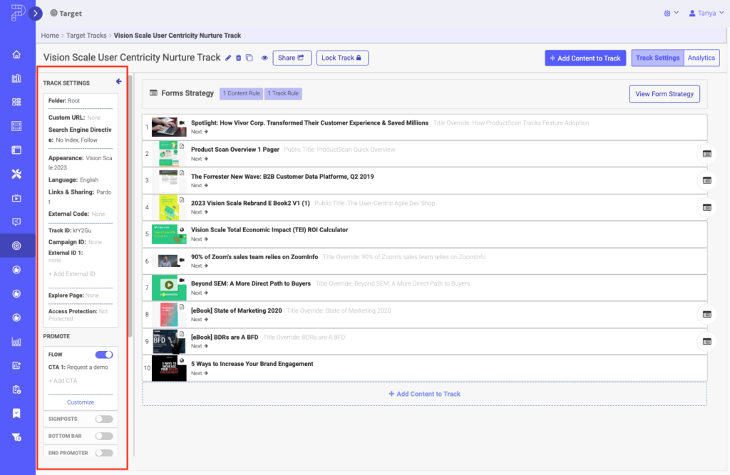 Content Track Settings menu