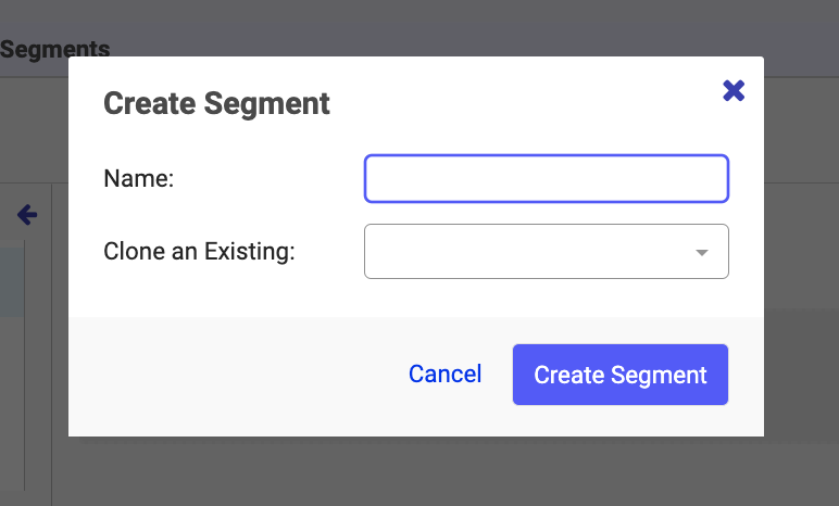 Create Segment popup menu