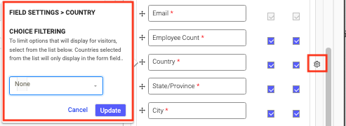 Field Settings menu