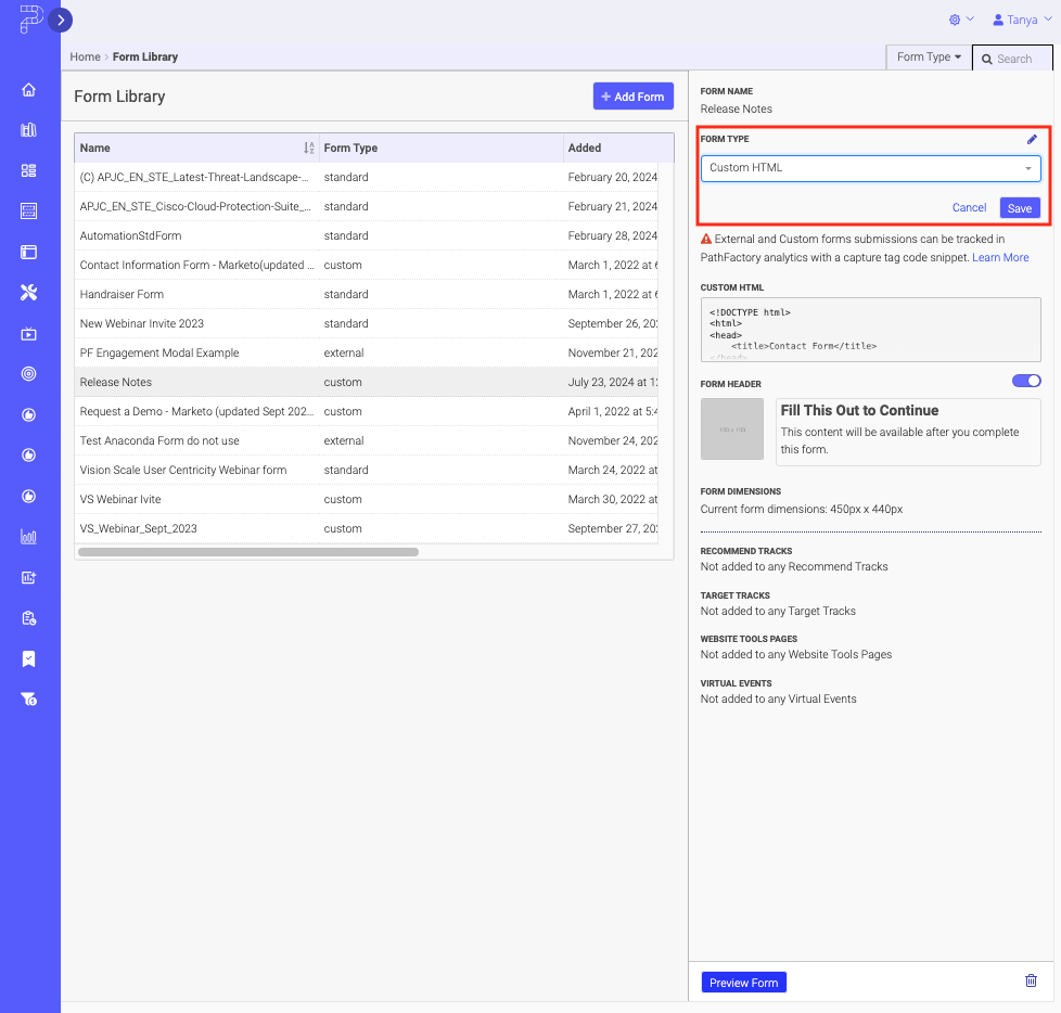 Form dropdown list