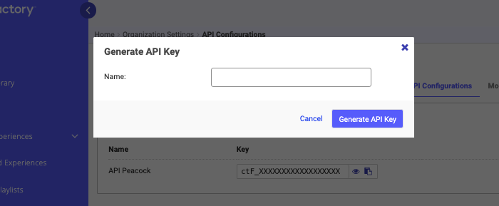 Generate API Key menu