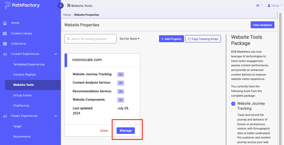 Manage Website Tools