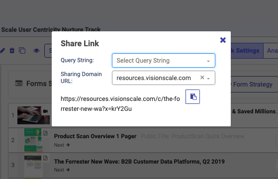 Share Link menu for a Target Track