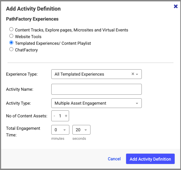 Add Activity Definition Popup Menu