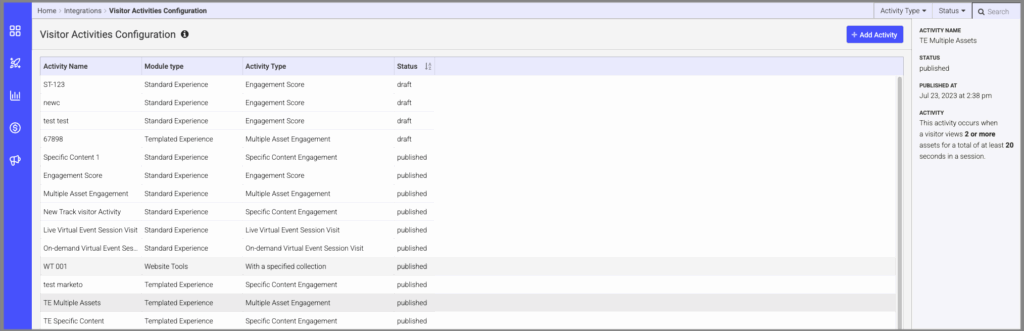 Visitor Activity Settings Details