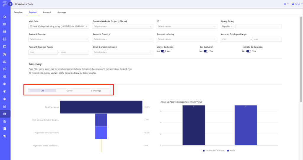 Website Tools Content tab