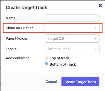 Create Target Track popup menu