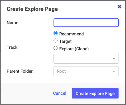 Create Explore Page popup menu