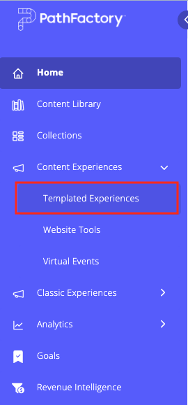 Templated Experiences menu item