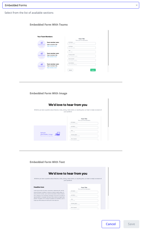 Embedded Forms Section Layout Options