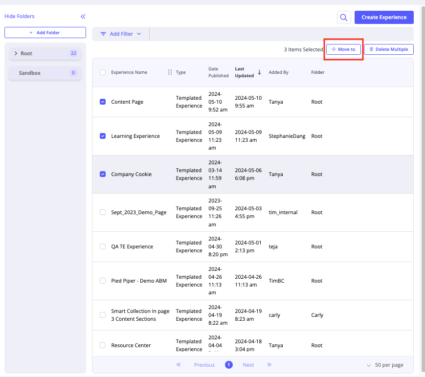 Move Templated Experiences