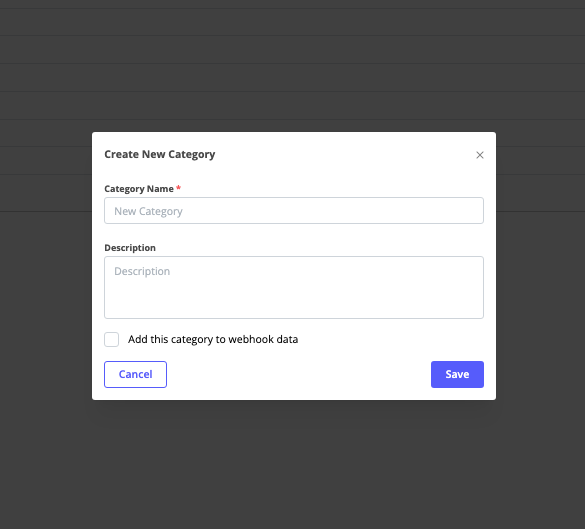 Create New Category popup menu