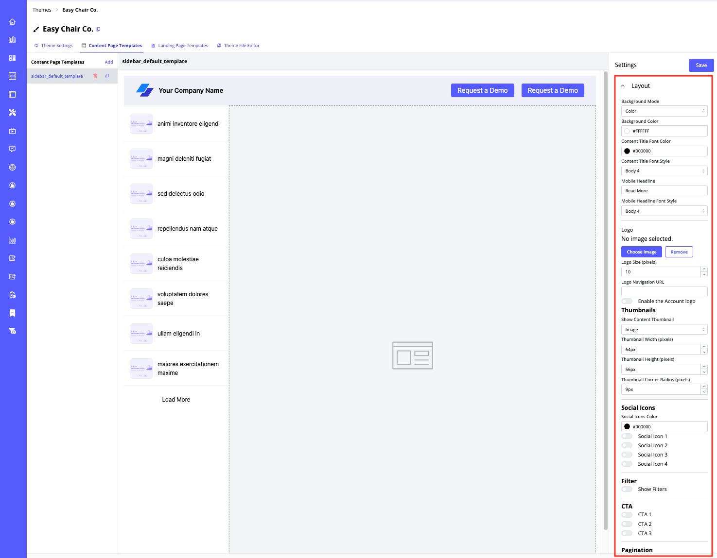 Layout menu options