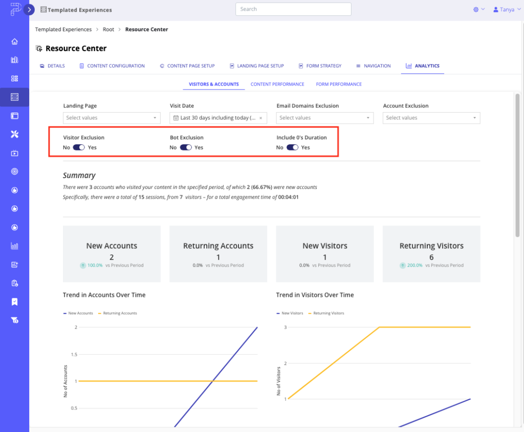 Visitors Accounts toggles