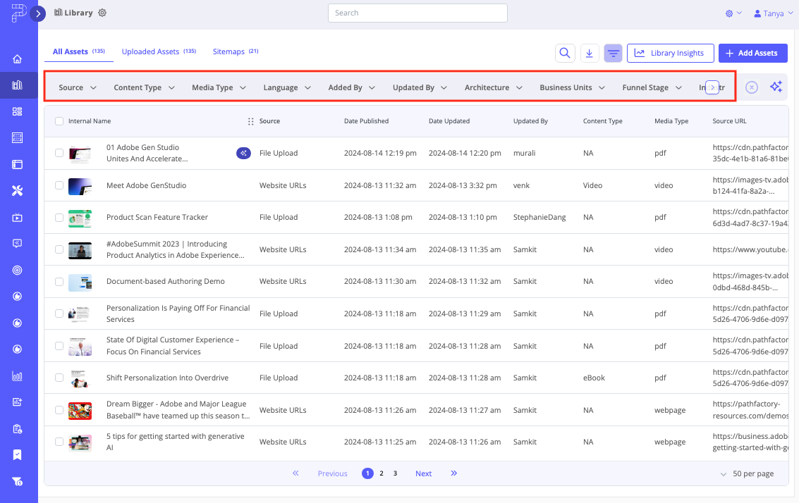 Content Library Filters