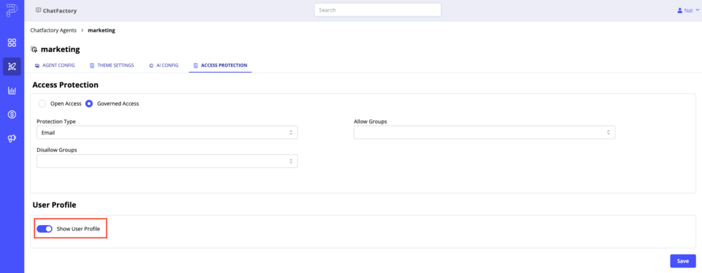 User Profile Toggle