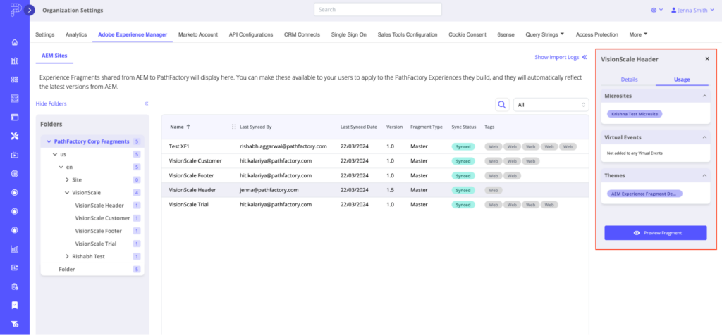 AEM Usage tab