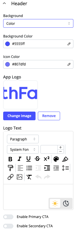 Header Settings Header Settings