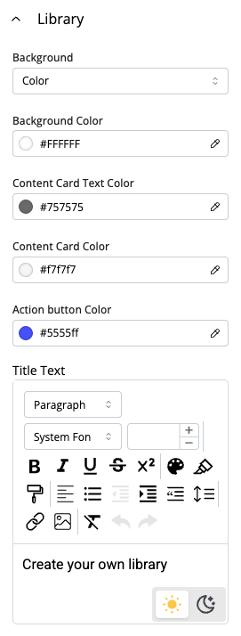 Library Background, Text and Card Configuration Library Background, Text and Card Configuration