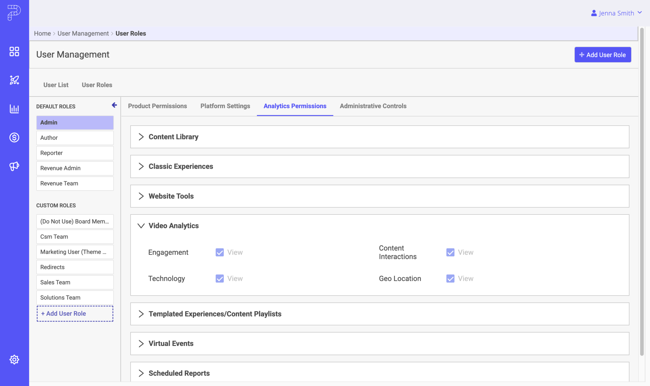 Video analytics user role permissions Video analytics user role permissions